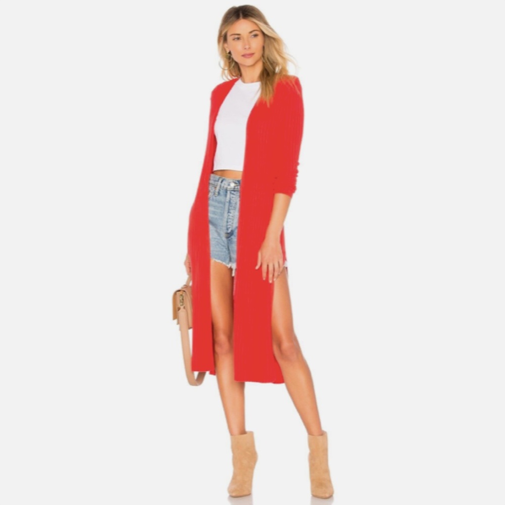NWT Lovers + Friends Open Knit Long Cardigan Sweater Women's Size Small Red